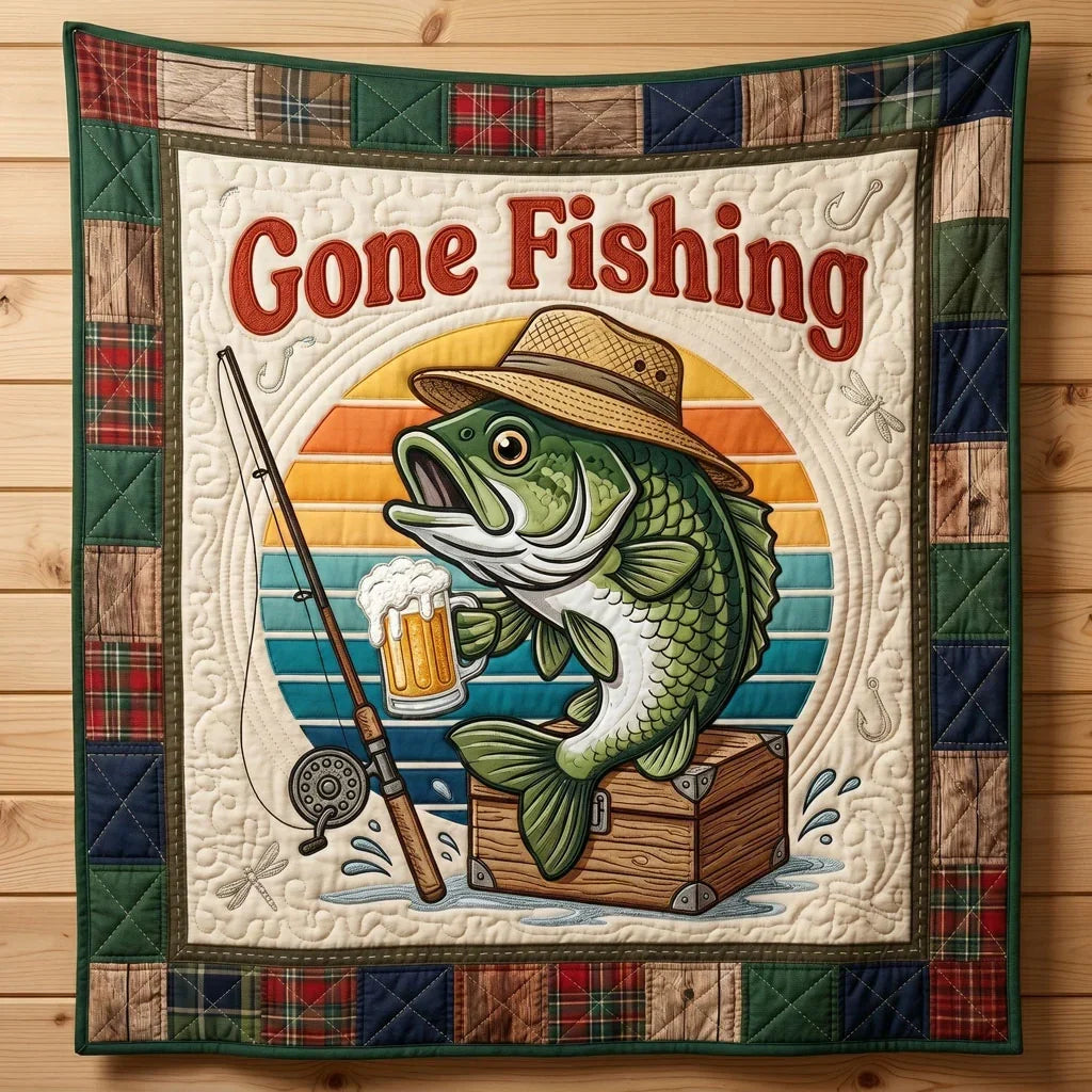 Beer & Bass Fishing Quilt Blanket