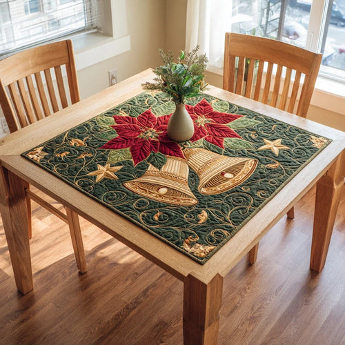 Bell Poinsettia Quilted Table Topper