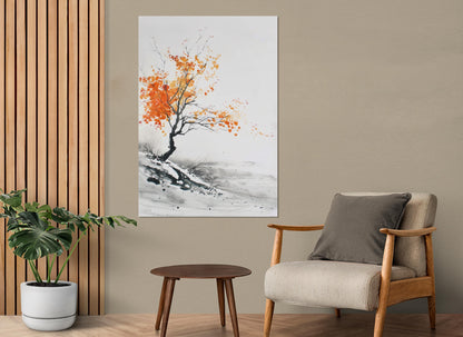Minimalist Autumn Tree Canvas – Japanese Wall Decor | Framed Gallery Wrapped Print