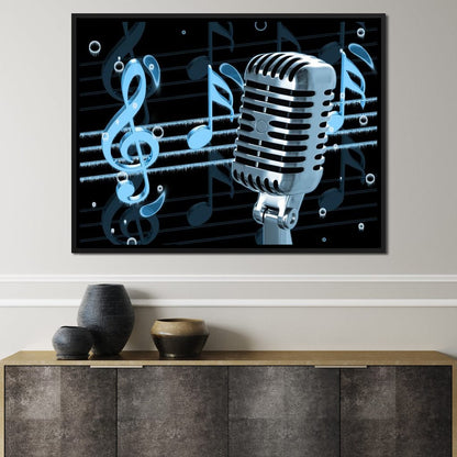 Vintage Microphone & Blue Notes Canvas Wall Art