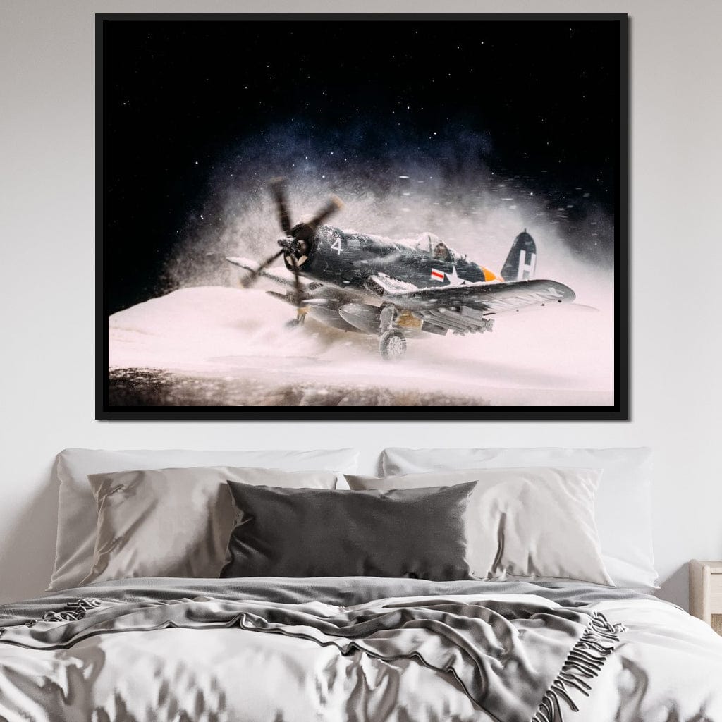 Snowy F4-U Corsair Canvas Wall Art
