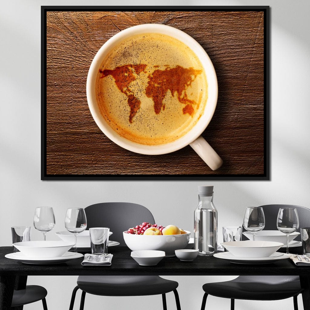 World Map Coffee Cup Canvas Wall Art