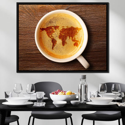 World Map Coffee Cup Canvas Wall Art