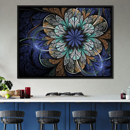 Blue and Gold Fractal Flower Canvas Wall Art