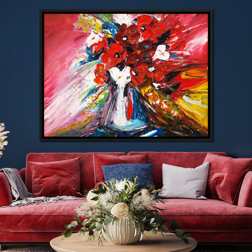 Red Flowers Bouquet Canvas Wall Art