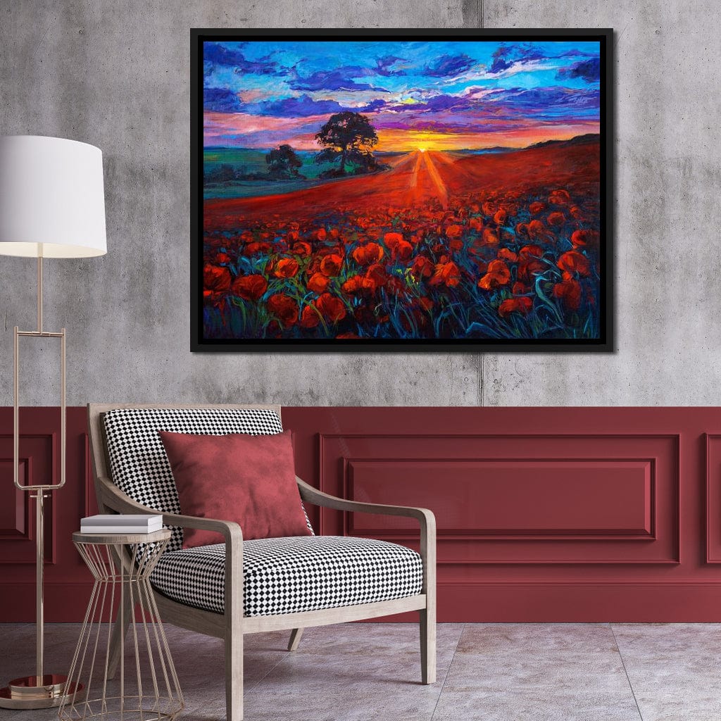 Sunset Over the Poppy Fields Canvas Wall Art