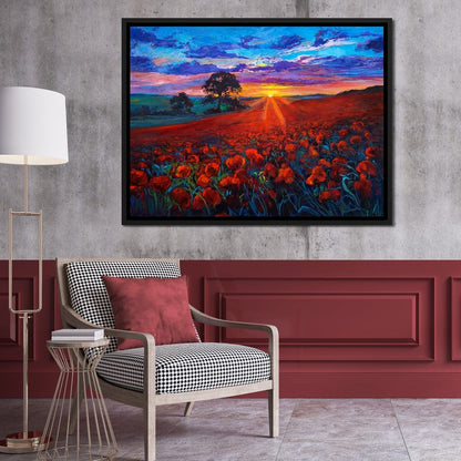 Sunset Over the Poppy Fields Canvas Wall Art