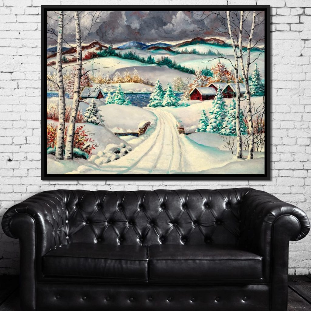 Rural Winter Landscape Canvas Wall Art