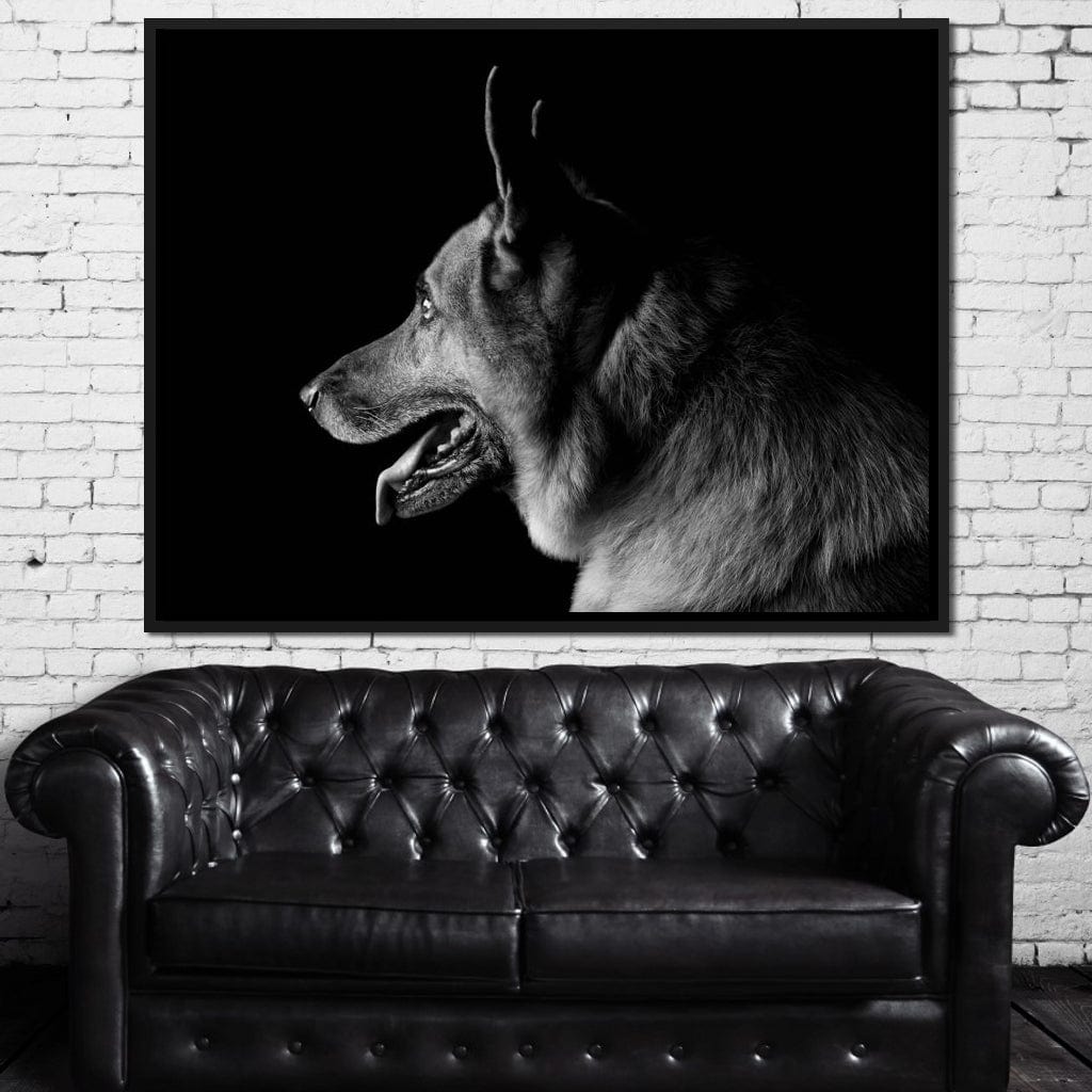 Black and White German Shepherd Canvas Wall Art