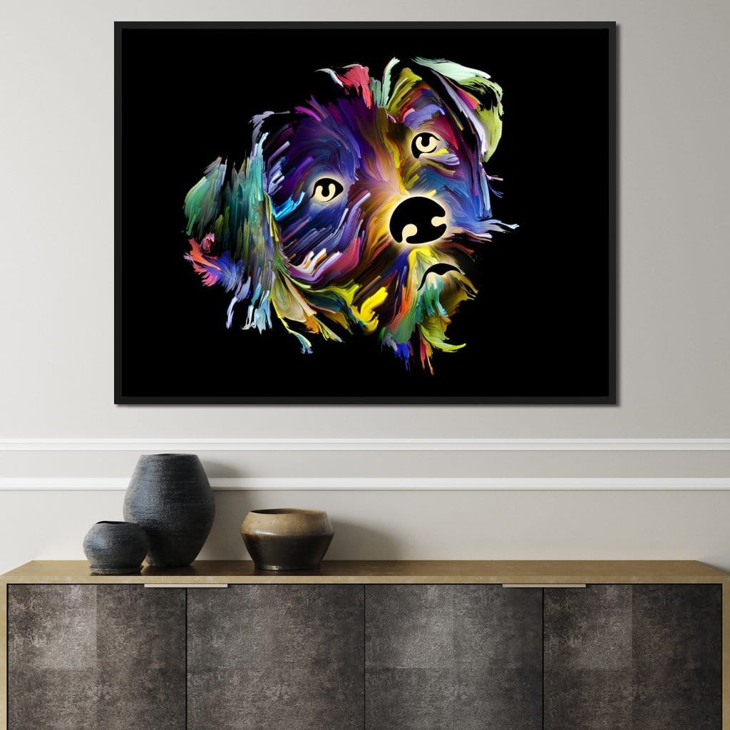 Coloful Dog on Black Background Canvas Wall Art