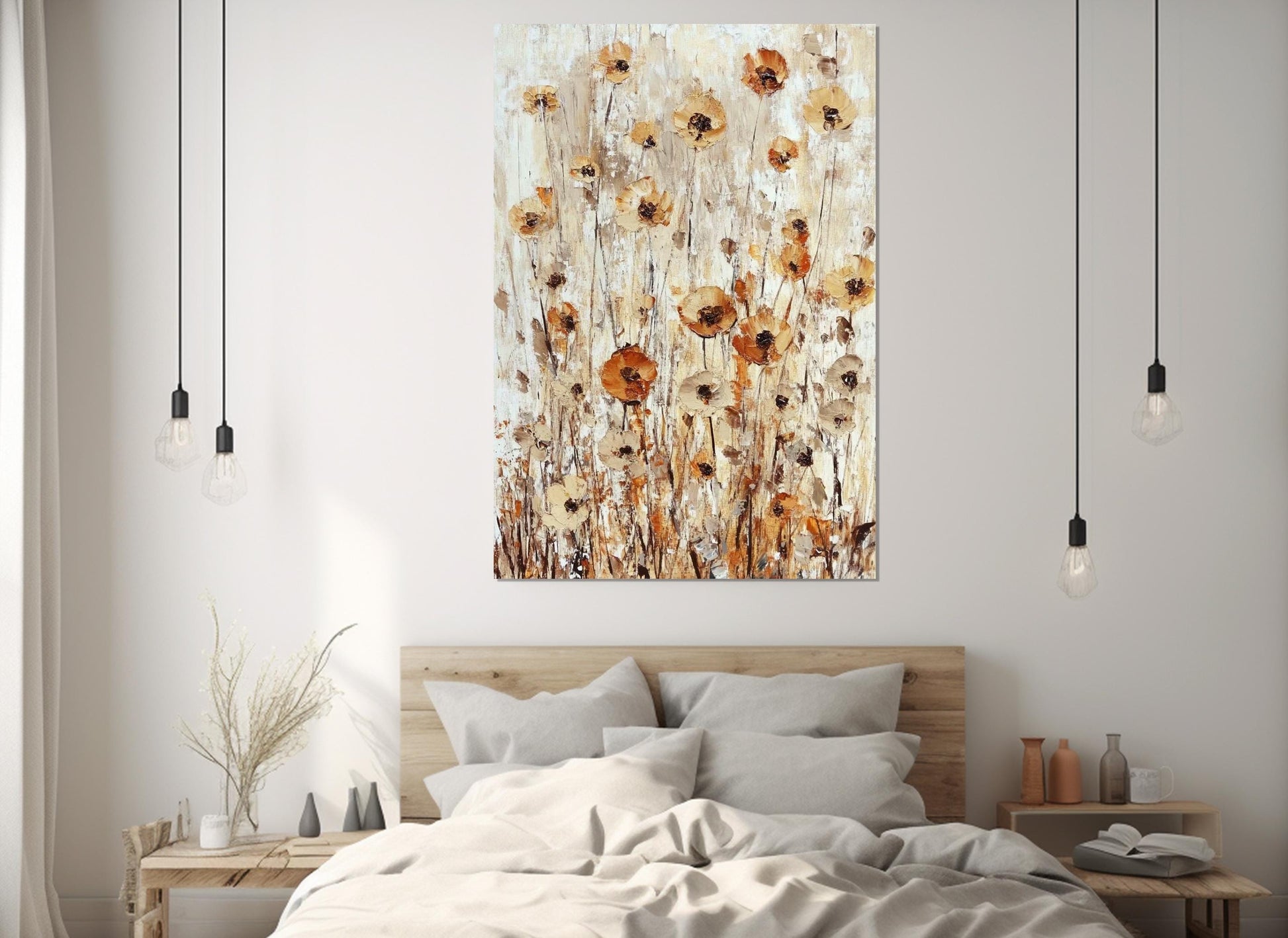 Wildflowers Canvas Print – Brown Beige Floral Wall Art | Gallery Wrapped Cotton Canvas