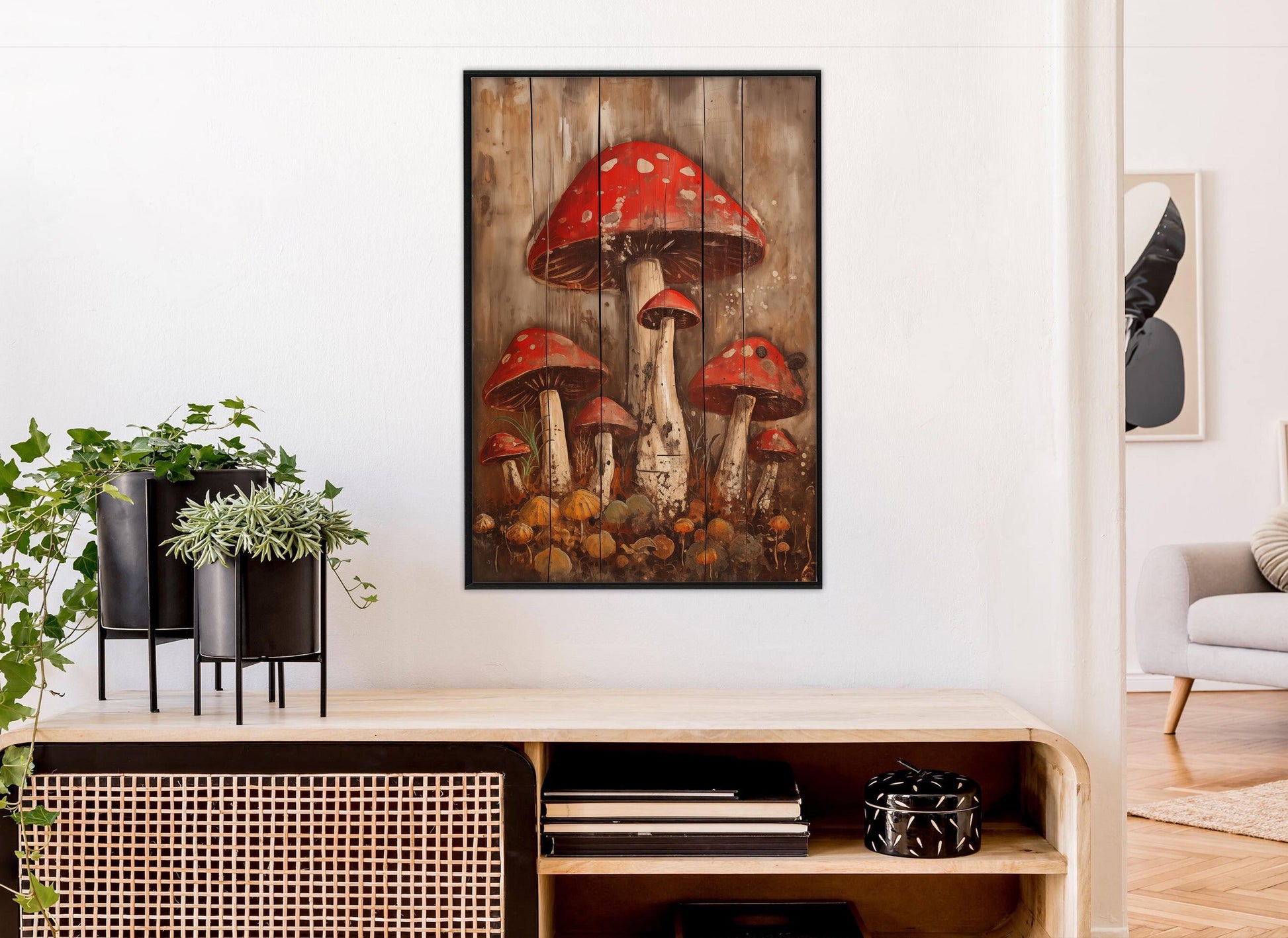 Mushrooms Canvas Print – Abstract Mushroom Art on Gallery Wrapped Cotton Canvas, Ready to Hang