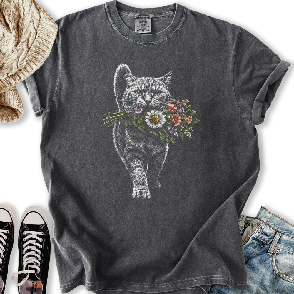 Cat With Flowers Relaxed Tee