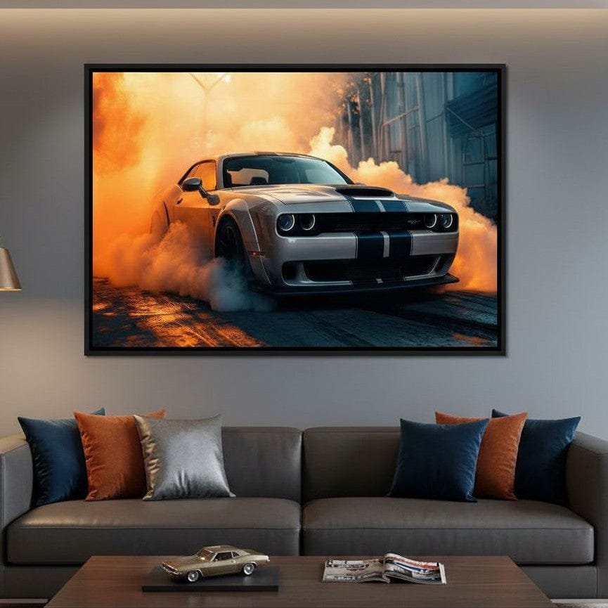 Silver Hellcat Burnout Canvas Wall Art
