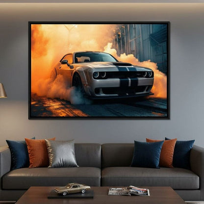 Silver Hellcat Burnout Canvas Wall Art