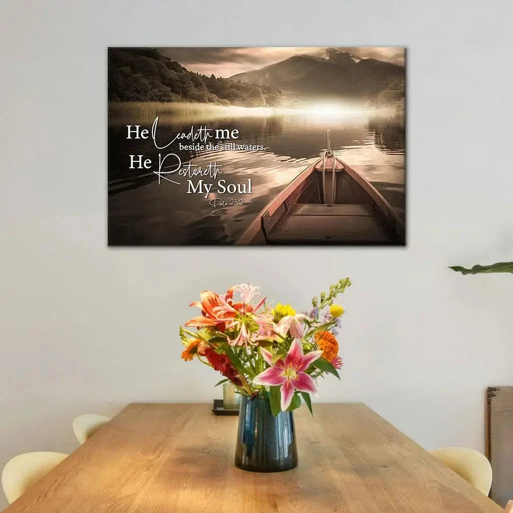 he leadeth me beside the still waters psalm 23 2 3 wall art canvas (Landscape) (view 5)
