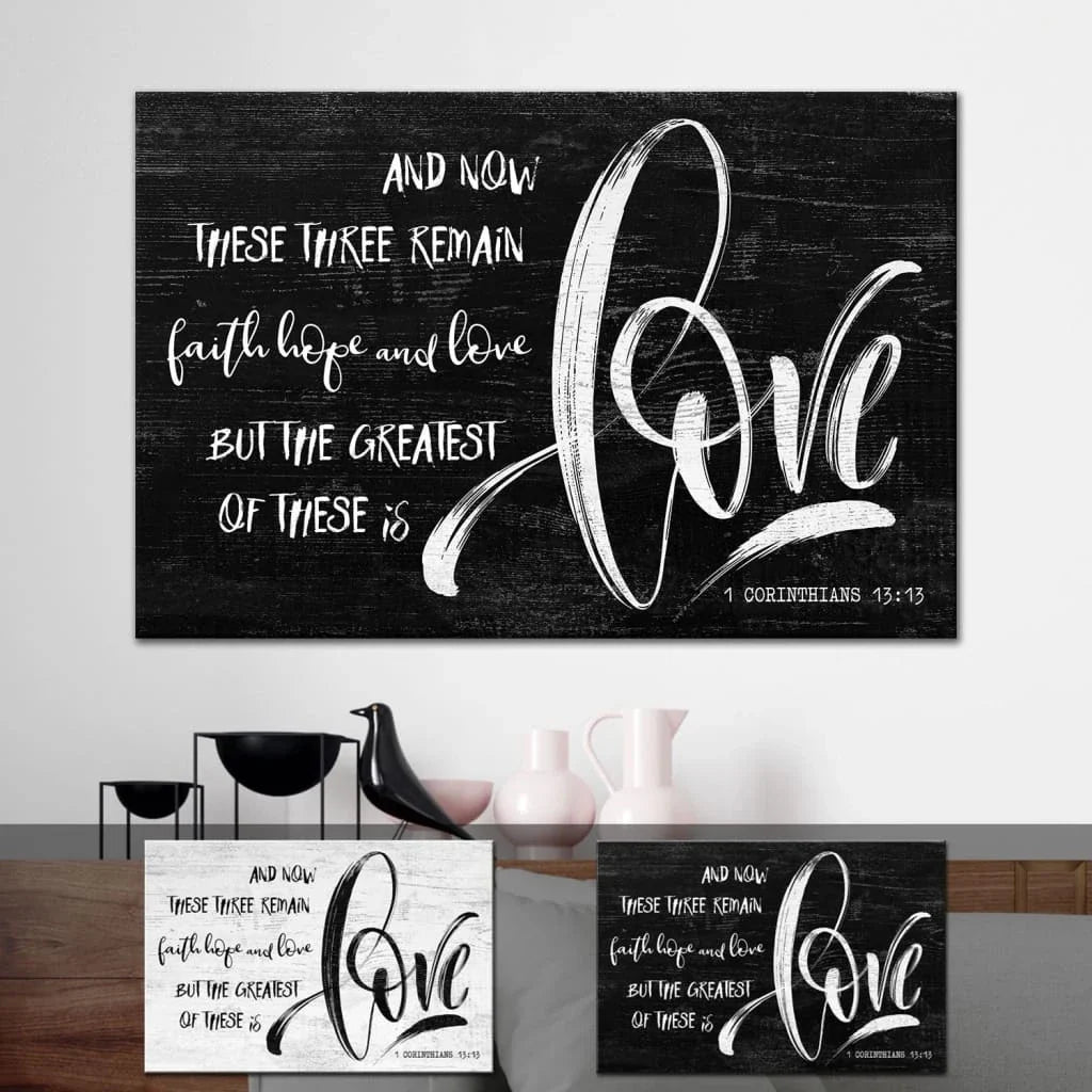 rustic 1 corinthians 13 13 niv faith hope love canvas print bible verse wall art (Landscape)