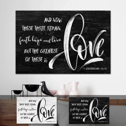 rustic 1 corinthians 13 13 niv faith hope love canvas print bible verse wall art (Landscape)