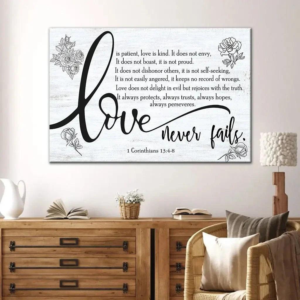 love never fails 1 corinthians 13 4 8 wall art canvas (Landscape) (view 4)