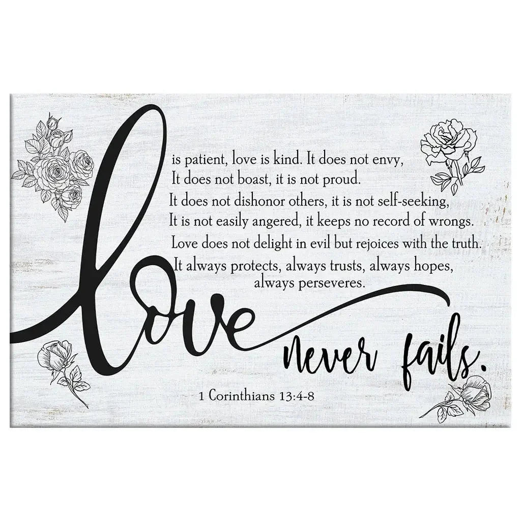 love never fails 1 corinthians 13 4 8 wall art canvas (Landscape) (view 5)