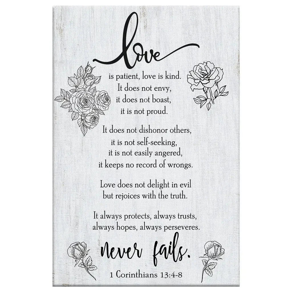 love never fails 1 corinthians 13 4 8 wall art canvas (Landscape) (view 6)