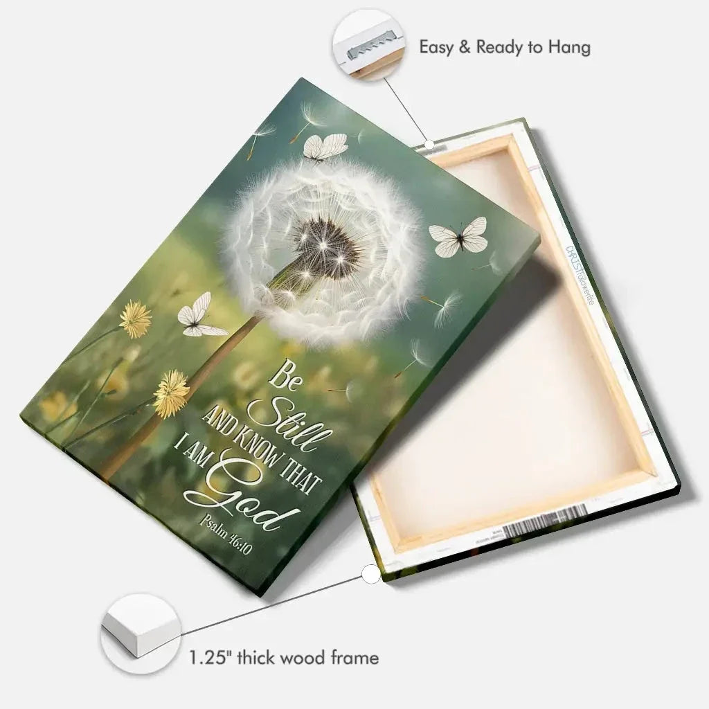 be still and know dandelion with butterflies psalm 46 10 christian wall art canvas (view 4)