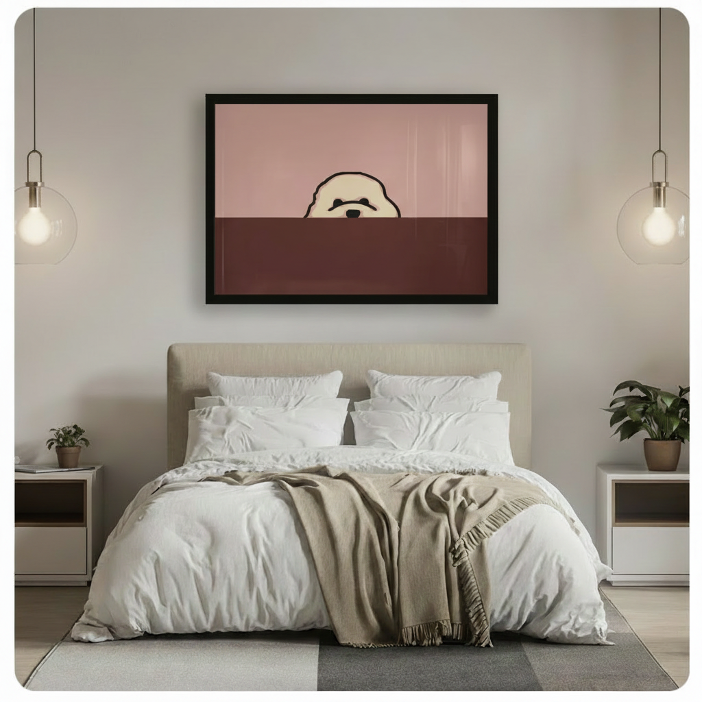 Peeking Fluffy Dog Minimalist Two-Tone Canvas Art