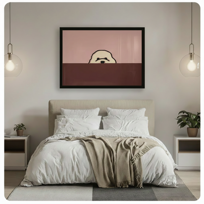 Peeking Fluffy Dog Minimalist Two-Tone Canvas Art
