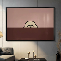 Peeking Fluffy Dog Minimalist Two-Tone Canvas Art
