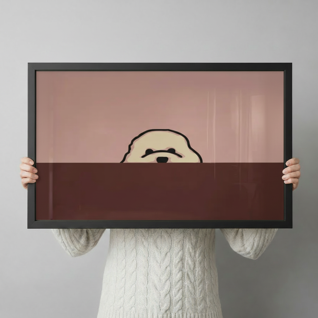 Peeking Fluffy Dog Minimalist Two-Tone Canvas Art