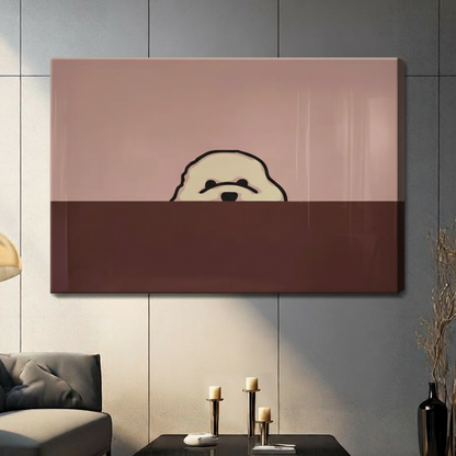 Peeking Fluffy Dog Minimalist Two-Tone Canvas Art