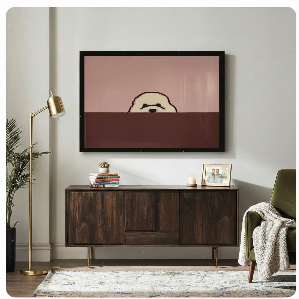 Peeking Fluffy Dog Minimalist Two-Tone Canvas Art