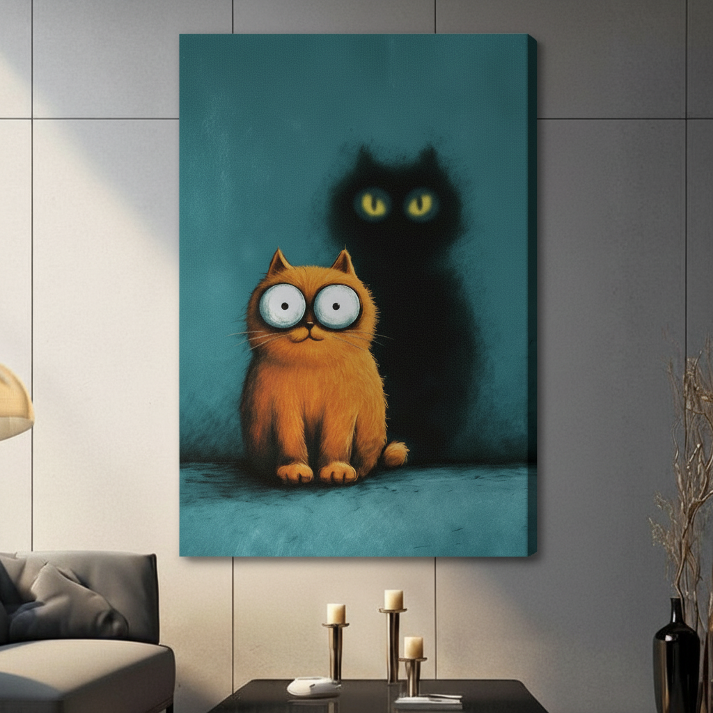Funny Cat Shadow Whimsical Canvas Wall Art