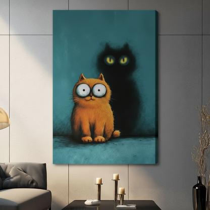 Funny Cat Shadow Whimsical Canvas Wall Art