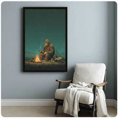 Bigfoot Campfire Fishing Night Canvas Art Wall Art