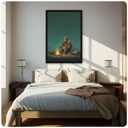 Bigfoot Campfire Fishing Night Canvas Art Wall Art
