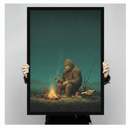 Bigfoot Campfire Fishing Night Canvas Art Wall Art