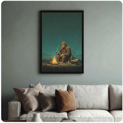 Bigfoot Campfire Fishing Night Canvas Art Wall Art