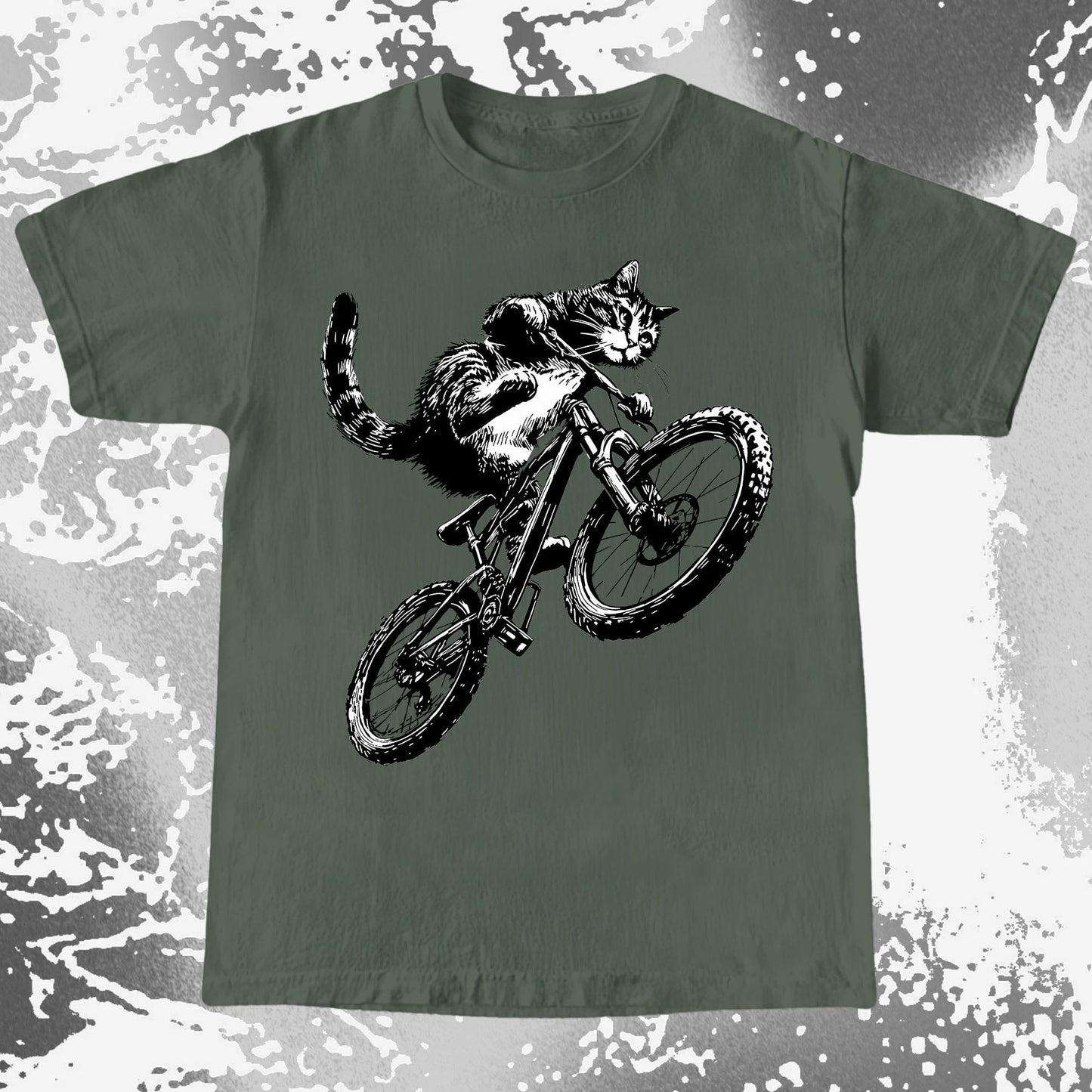 Mountain Bike Cat Shirt, Feral Motion Line Art Aesthetic (view 5)