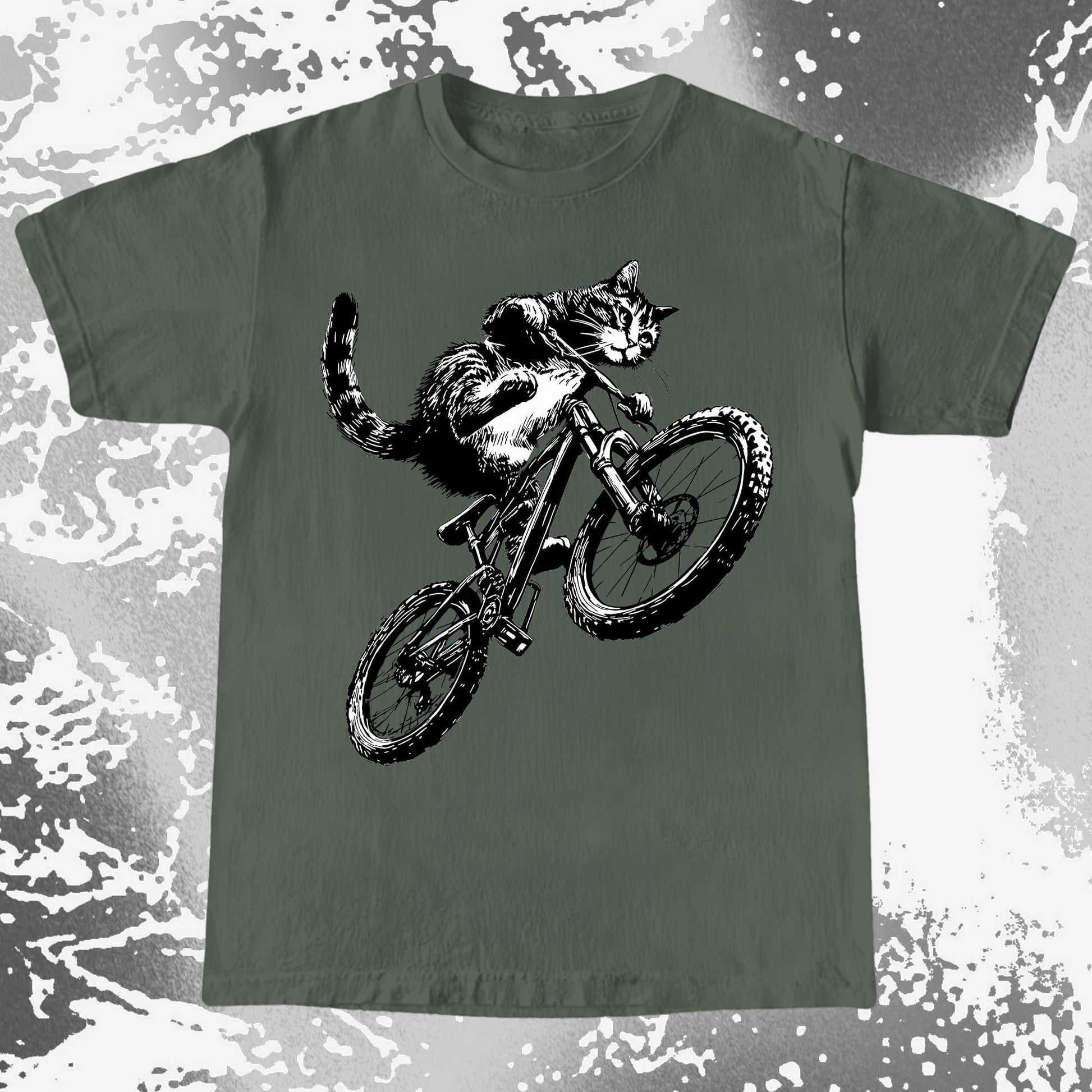 Mountain Bike Cat Shirt, Feral Motion Line Art Aesthetic (view 5)