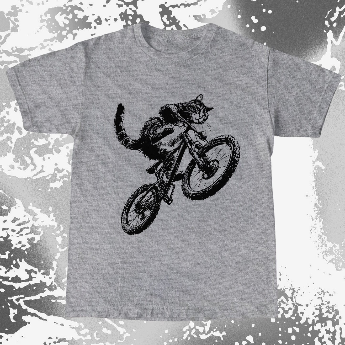 Mountain Bike Cat Shirt, Feral Motion Line Art Aesthetic (view 4)