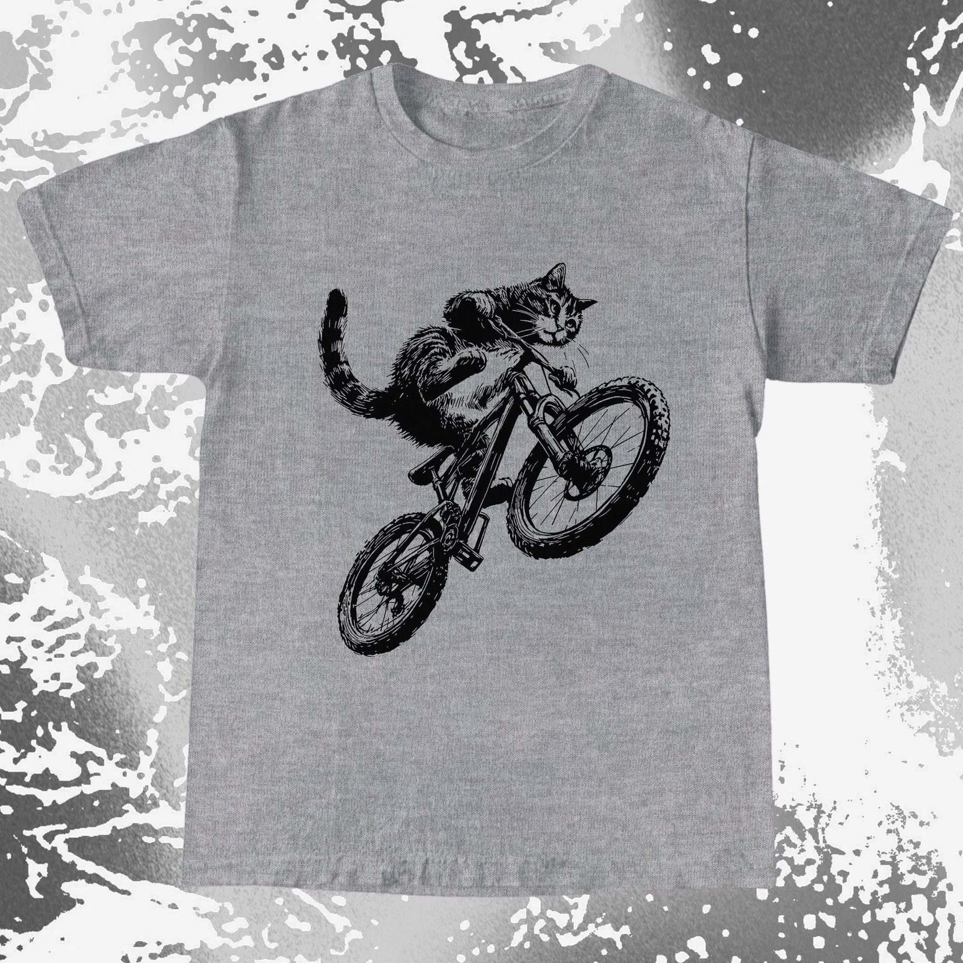 Mountain Bike Cat Shirt, Feral Motion Line Art Aesthetic (view 4)
