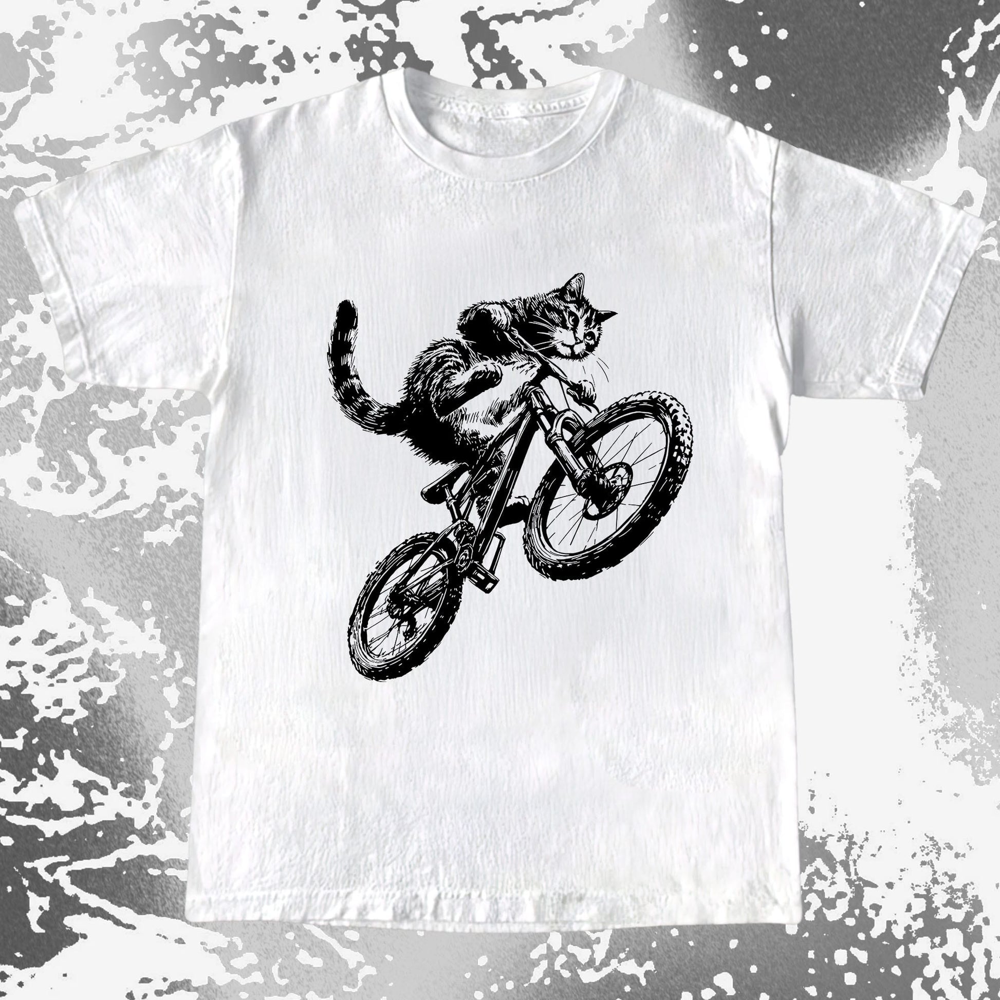 Mountain Bike Cat Shirt, Feral Motion Line Art Aesthetic