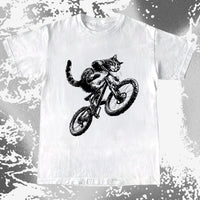 Mountain Bike Cat Shirt, Feral Motion Line Art Aesthetic