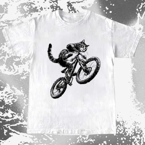 Mountain Bike Cat Shirt, Feral Motion Line Art Aesthetic