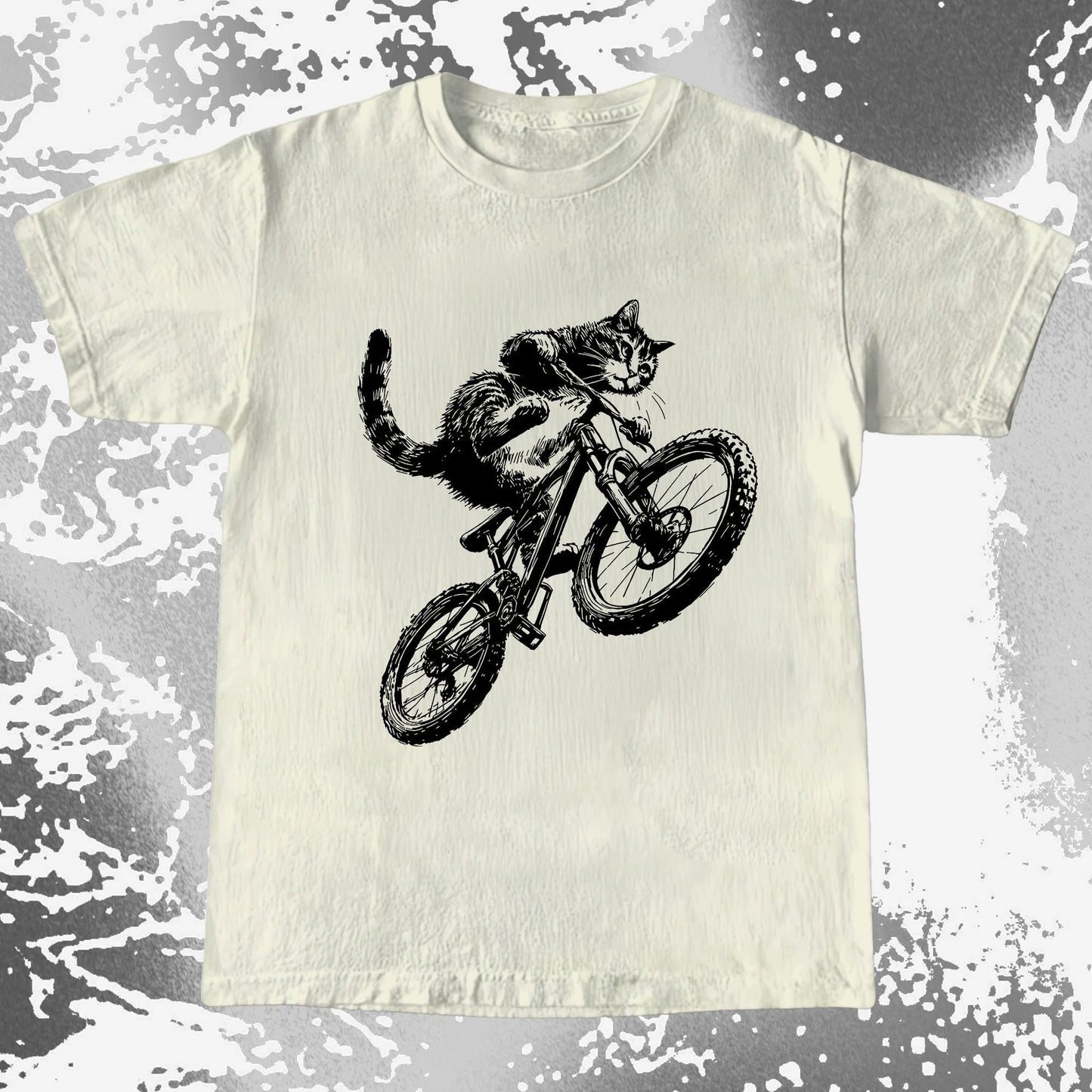 Mountain Bike Cat Shirt, Feral Motion Line Art Aesthetic (view 3)