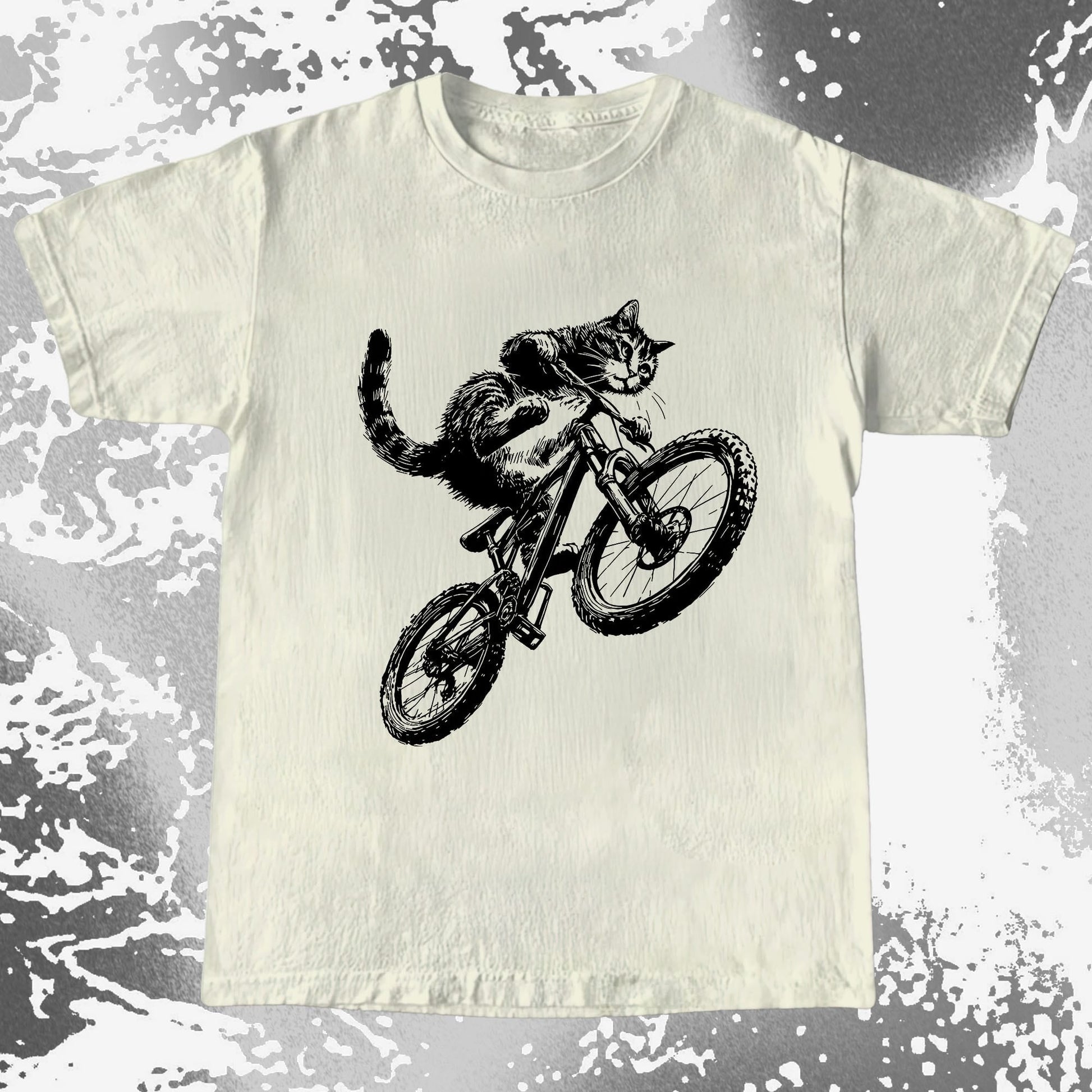 Mountain Bike Cat Shirt, Feral Motion Line Art Aesthetic (view 3)