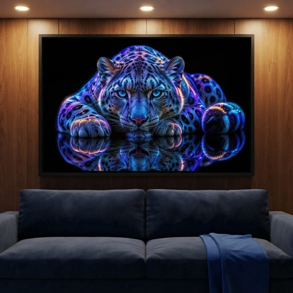 Bioluminescent Snow Leopard Canvas Wall Art