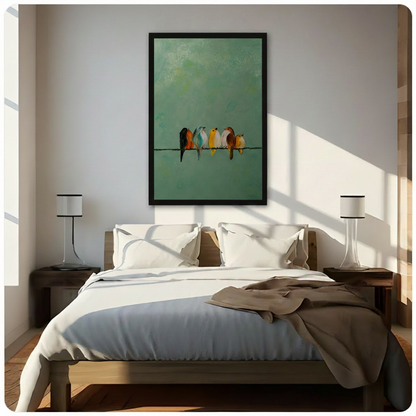 Colorful Birds on Wire Oil Painting Canvas Art