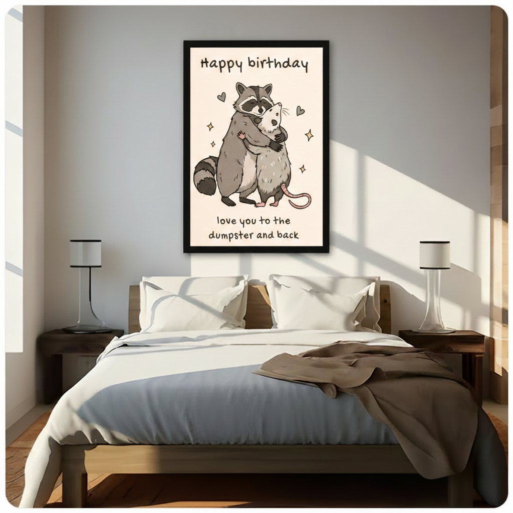 Funny Birthday Raccoon Hug Canvas Wall Art